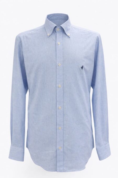 Camicia lino-cotone riga sottile blu