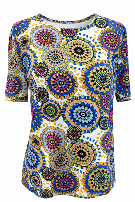 T‑shirt donna con stampa geometrica multicolor
