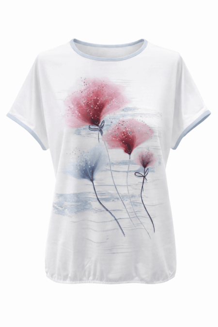 T‑Shirt bianca con fiori acquerello