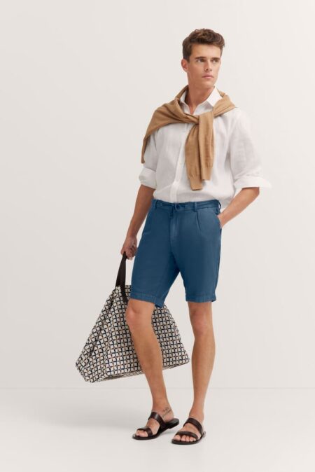 BERMUDA MISTO LINO BLU CON COULISSE