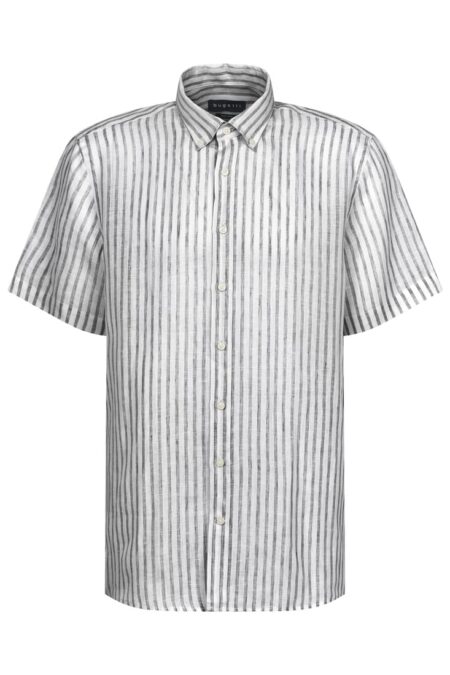 MANICA CORTA PURO LINO RIGATA GRIGIO-BIANCO