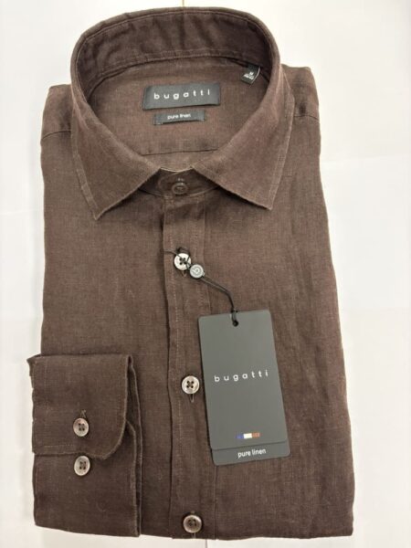 camicia bugatti in puro lino marrone