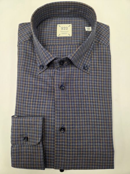 CAMICIA 920 COTONE PESANTE BLU RIGA QUADRETTO SENAPE