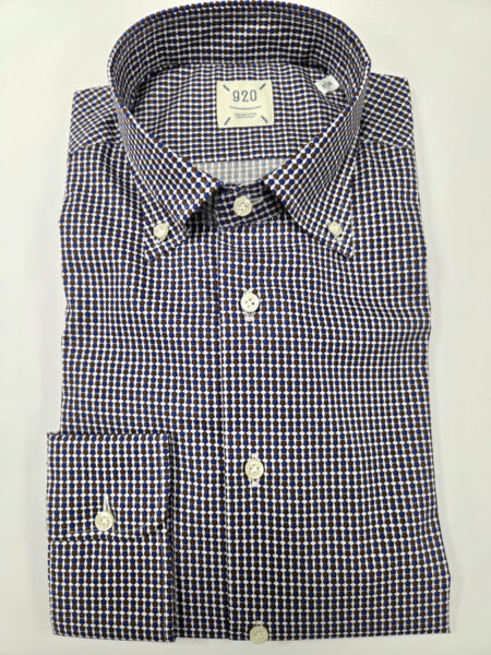 CAMICIA 920 DISEGNO GEOMETRICO BLU E MARRONE