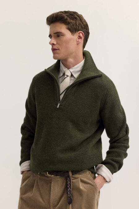 BUGATTI MAGLIONE COLLO VULCANO ZIP VERDE SCURO 25566F/180
