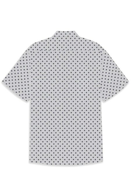 camicia bugatti bianca con manica corta e stampa di soli blu