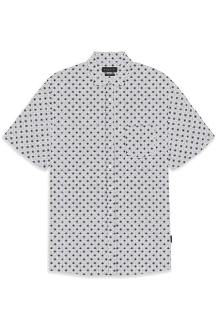 camicia bugatti bianca con manica corta e stampa di soli blu