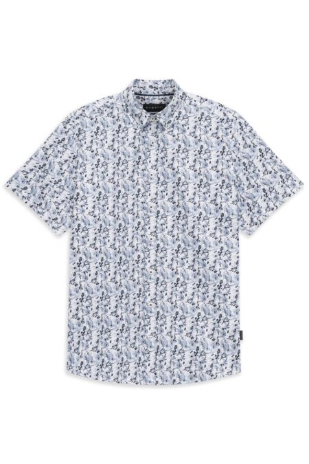 camicia bugatti bianca con manica corta macchia azzurra