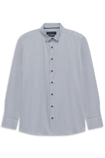 camicia bugatti geometrico azzurro-marrone