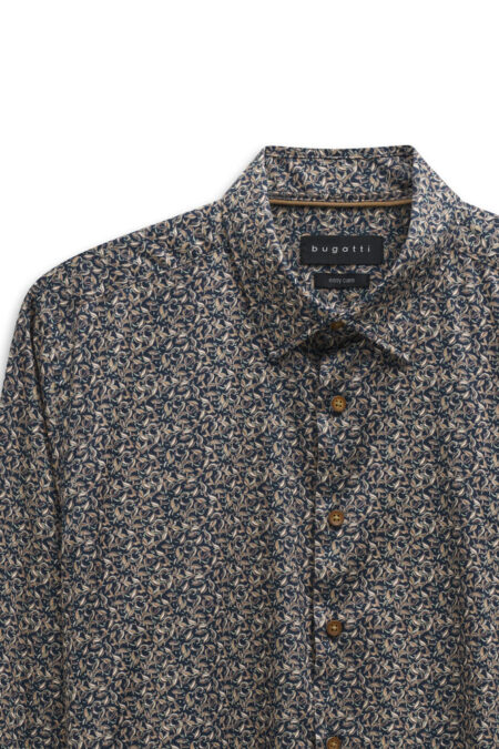 CAMICIA BUGATTI BASE NERA FOGLIOLINE MARRONI