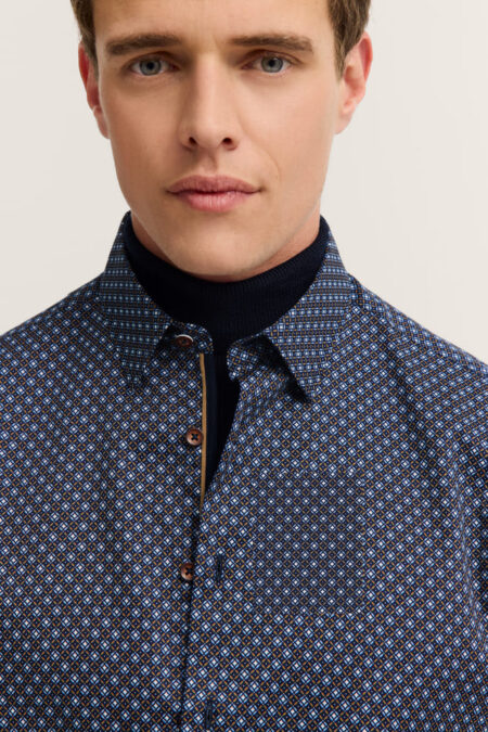 CAMICIA BUGATTI MOTIVO A ROMBI BLU E MARRONI