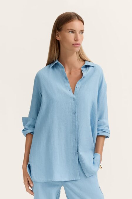 BUGATTI DONNA CAMICIA LINO AZZURRA